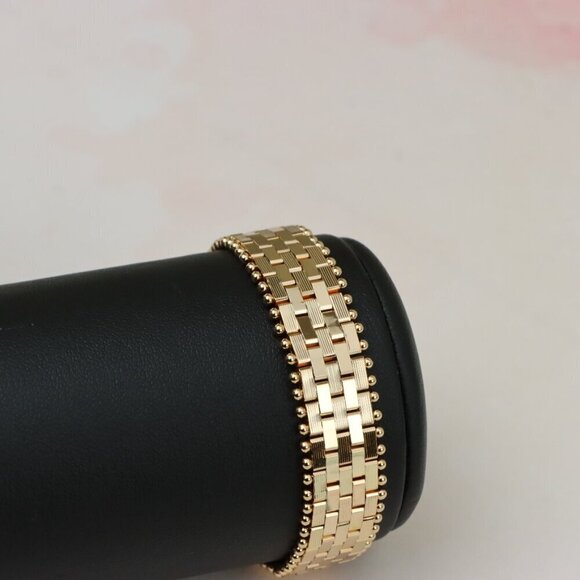 "Wide Rose Gold Bracelet with Textured Interlink & Ball Edge Design, XPBL0873 - Picture 10 of 12